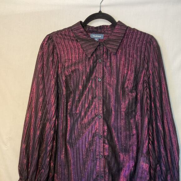 ModCloth Purple Striped Sheer Metallic Button Down Blouse Size M - Picture 4 of 13